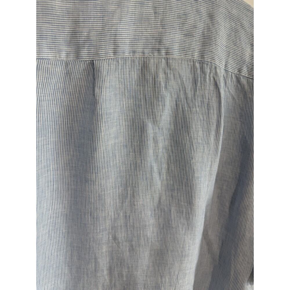 J. Jill Love Linen Striped Tunic Blouse Blue White unique side Slit relaxed Sz-M - Picture 9 of 10